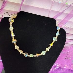 Vintage Vendome Signed Crystal Aurora Borealis Iridescent‎ Necklace Choker
